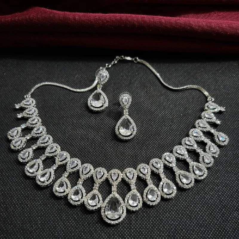 Women’s birthday gift necklace-Kavita Art Silver Plated American Diamond Necklace Set