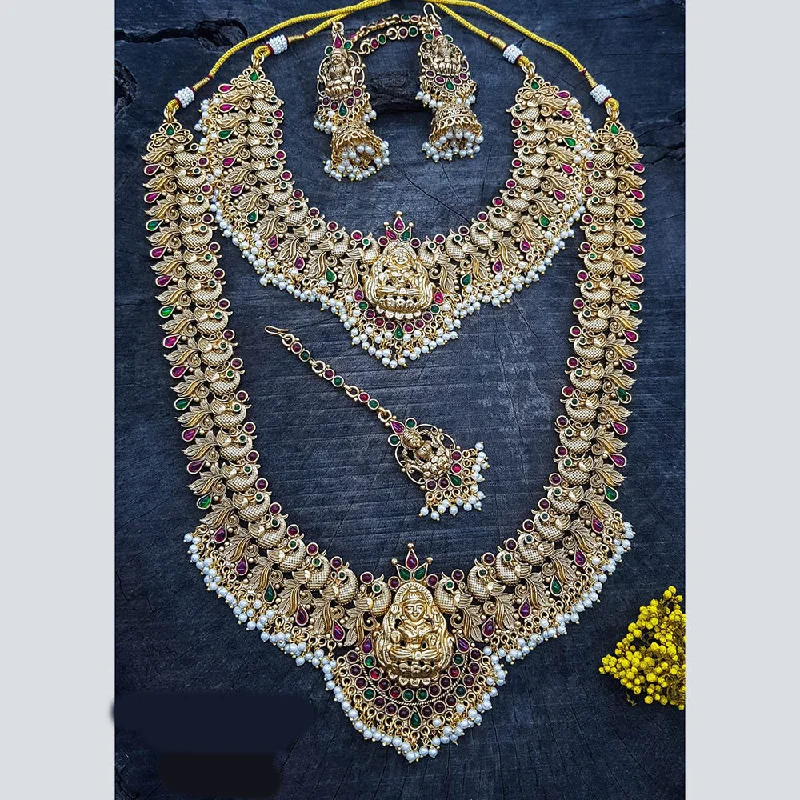 Women’s white gold necklace-Sangita Creation Copper Gold Pota Stone Temple Necklace Combo