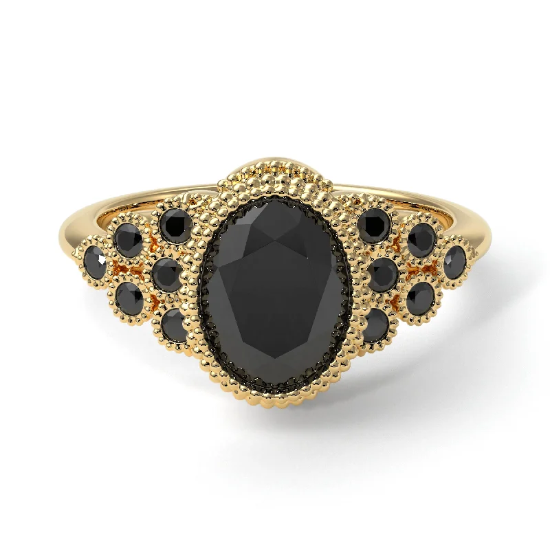 Women’s cushion-cut diamond engagement ring-Black Diamond Milgrain Beaded Bezel Engagement Ring - Stacy No. 37