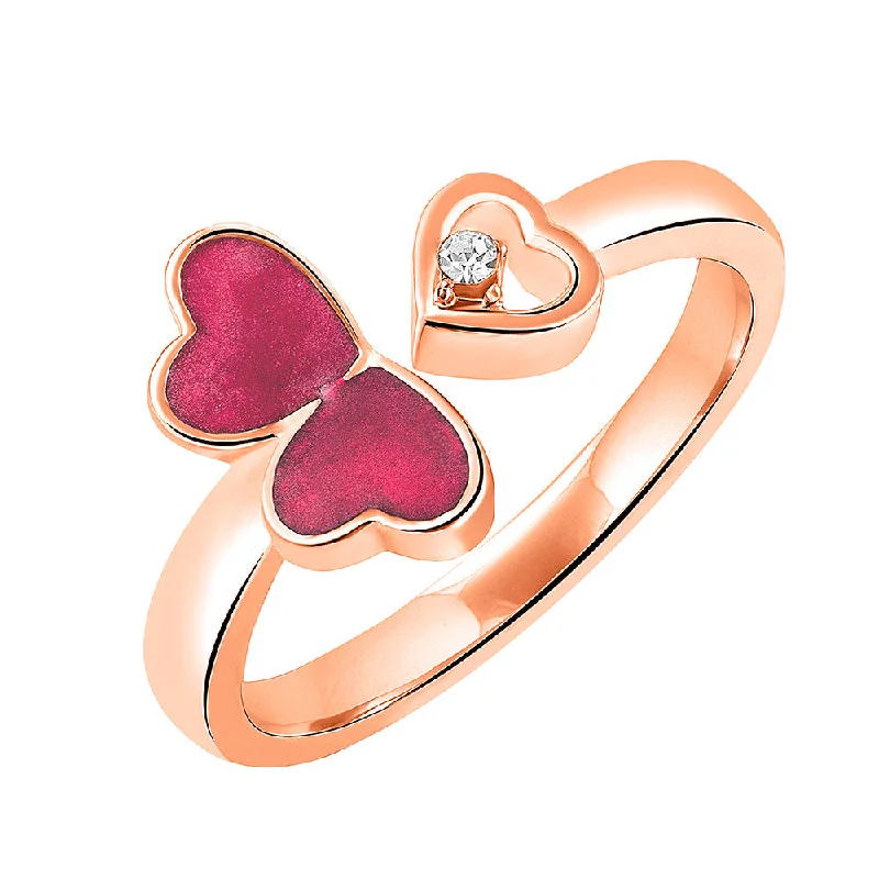 Women’s wedding ring with sapphire-Mahi Tripple Heart Red Meena Work Rosegold Plated Adjustable Finger Ring for Women (FR1103128ZRed)