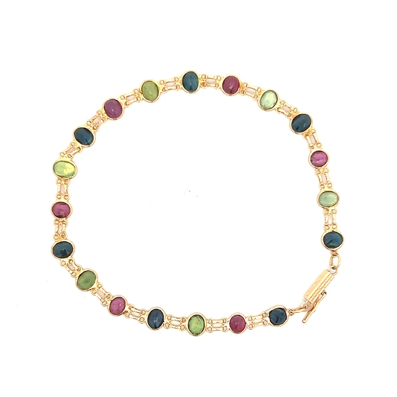 Women’s fashionable bracelet-Estate 14K Yellow Gold 6.25ctw Sapphire & Ruby Link Bracelet