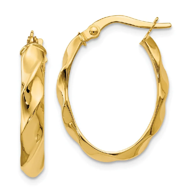 Women’s edgy earrings-4mm Twisted Oval Hoop Earrings in 14k Yellow Gold, 22mm (7/8 Inch)