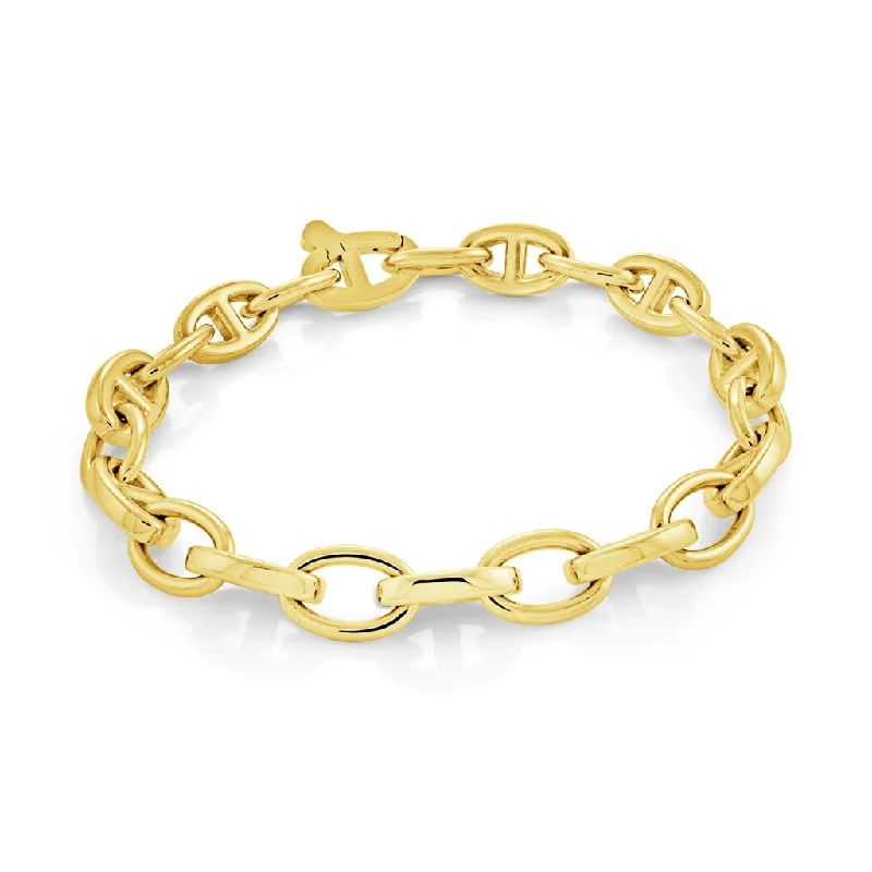 Women’s custom charm bracelet-Stainless Steel Yellow Gold Plated Mariner Link Men's Bracelet