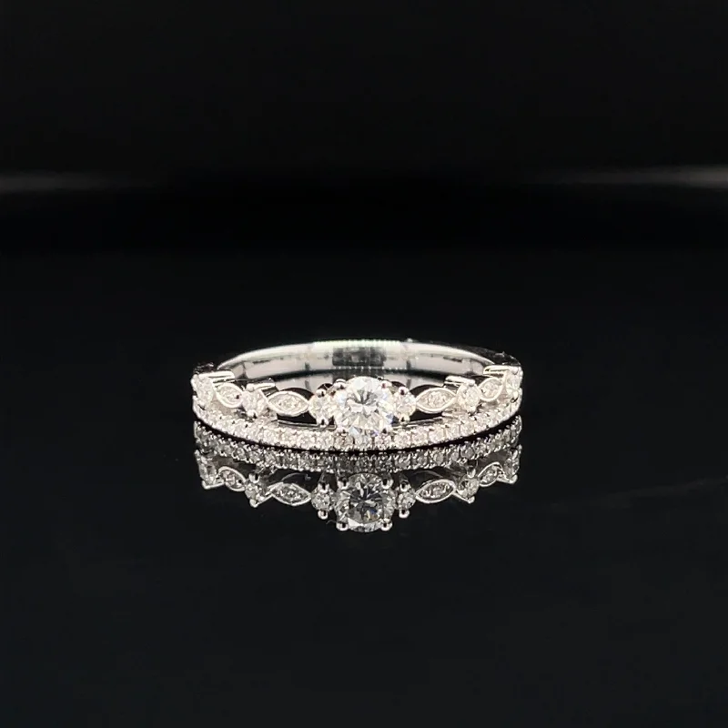 Women’s contemporary diamond engagement ring-Diamond 0.40ctw Engagement Wedding Band Illusion Ring in 18k White Gold - #370 - RGDIA665858