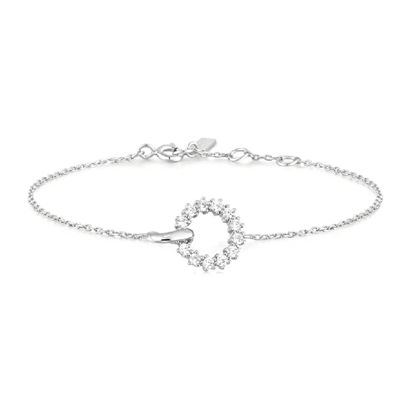 Women’s engraved bracelet-Sterling Silver Cubic Zirconia Interlocking Circle Bracelet by Ania Haie