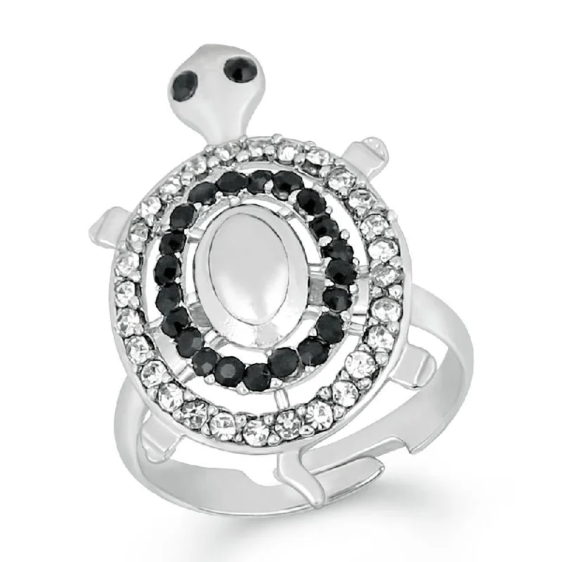 Women’s halo ring-Mahi Rhodium Plated Tortoise Love Designer Finger Ring With Crystal