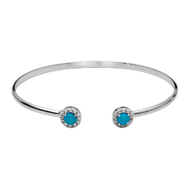 Women’s engraved bangle-Sterling Silver Sleeping Beauty Turquoise & White Topaz Halo Cuff Bracelet by Samuel B.