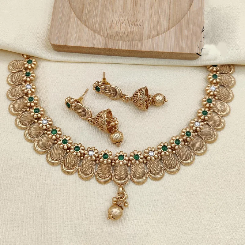 Women’s luxury chain necklace-Jewel Addiction Copper Rajwadi Finish Pota Stone Necklace Set