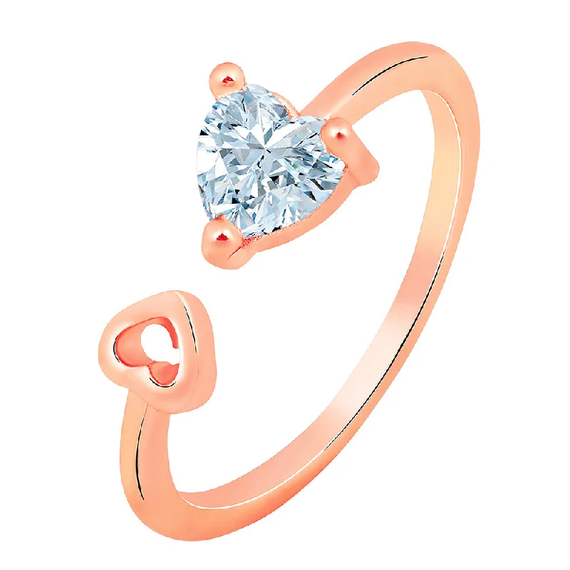 Women’s large stone ring-Mahi Rose Gold Plated Dual Heart Adjustable Finger Ring with Cubic Zirconia for Women (FR1103166ZWhi)