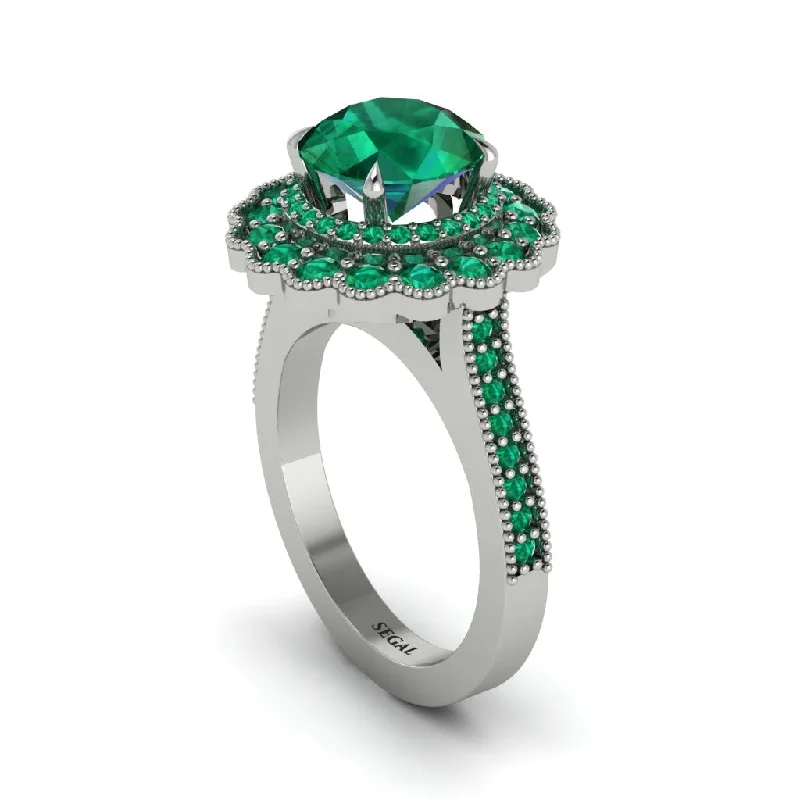 Women’s halo diamond engagement ring-Emerald Double Halo Cathedral Engagement Ring - Deirdre No. 21