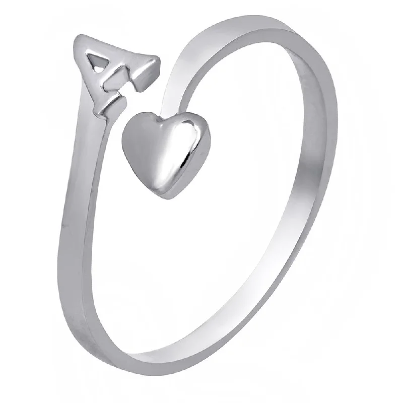 Women’s romantic ring-Mahi Rhodium Plated 'A' Initial and Heart Adjustable Finger Ring for Women (FR1103119R)