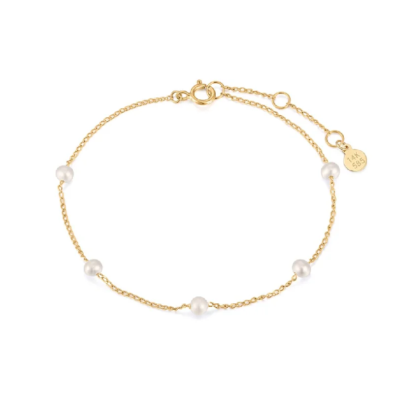 Women’s chic bangle-14K Yellow Gold Pearl Station Bracelet by Aurelie Gi