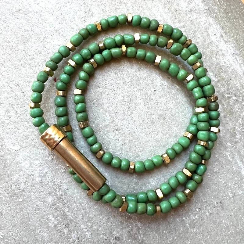 Women’s infinity bracelet-Cactus Green Shine Wrap Bracelet / Wish Necklace