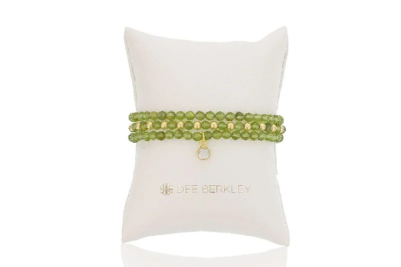 Women’s vintage bracelet-Peridot & Gold Filled Bead Stretch Bracelet Set by Dee Berkley