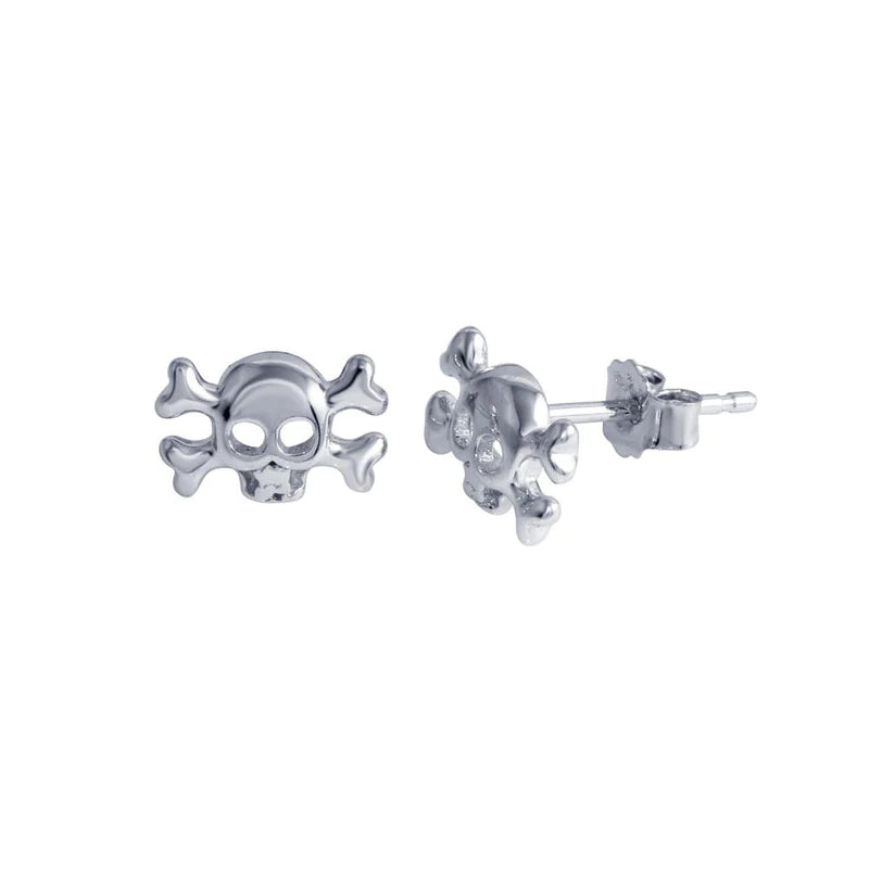 Women’s geometric stud earrings-Silver 925 Rhodium Plated Skull Crossbones Stud Earrings