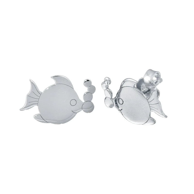 Women’s infinity earrings-Silver 925 Rhodium Plated Bubble Fish Stud Earrings