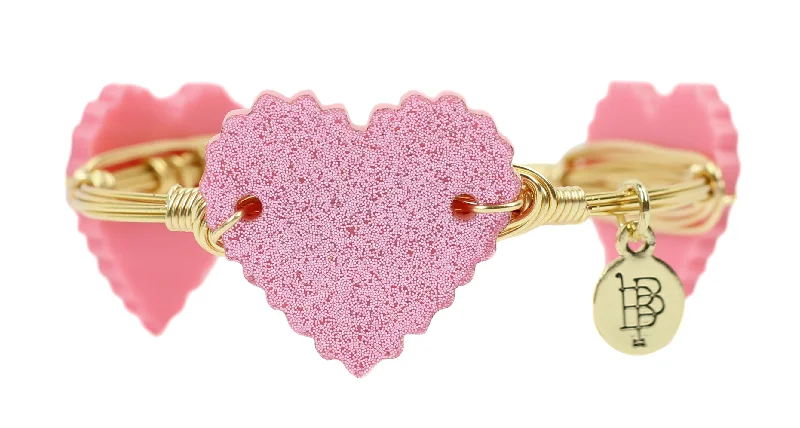 Women’s multi-stone bracelet-Pink Glitter Heart Bangle Bracelet