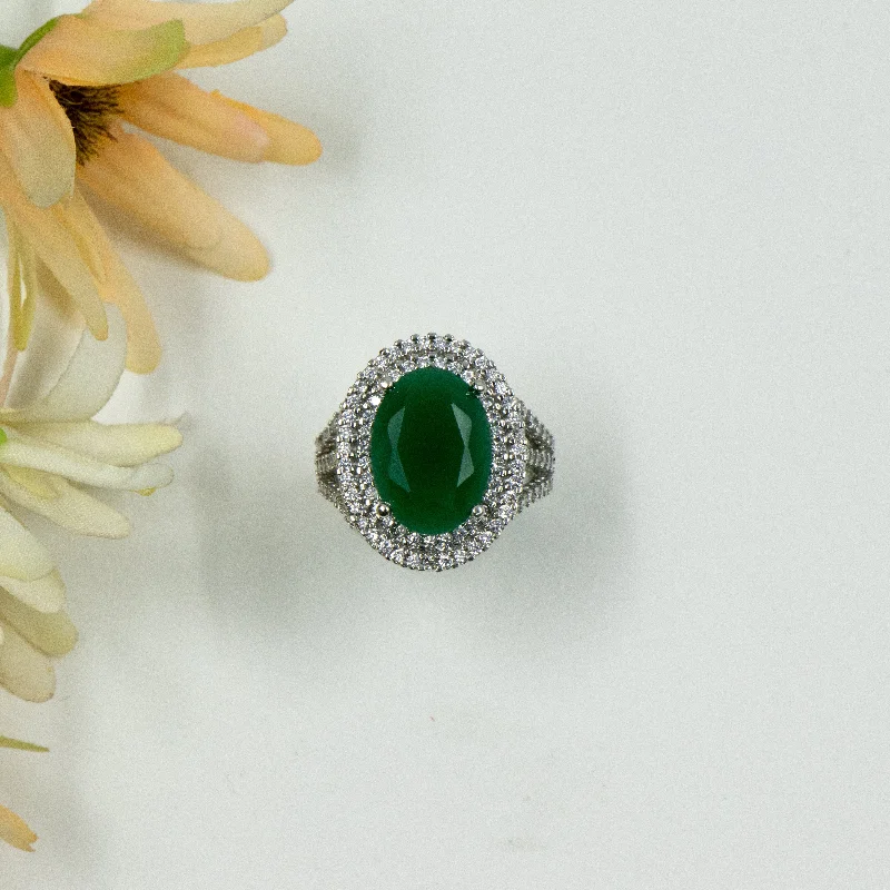 Women’s diamond solitaire ring-Nipura Green Siyara Halo Ring