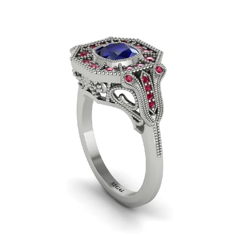 Women’s stylish engagement ring-Sapphire Cushion Cut Art Deco Engagement Ring - Kristin No. 60