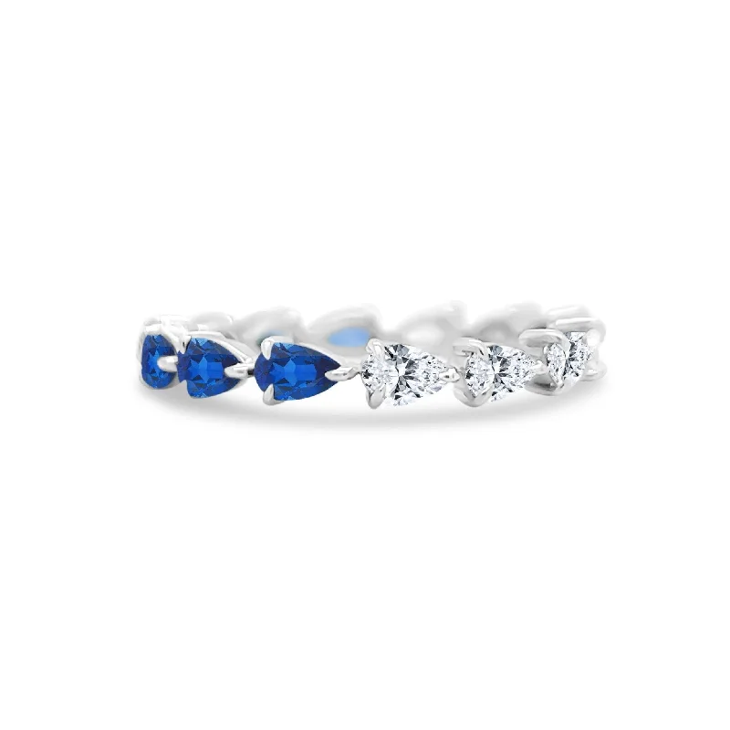 Women’s bold gemstone ring-LLJ Signature Chasing Sapphire & Diamond Pear Band