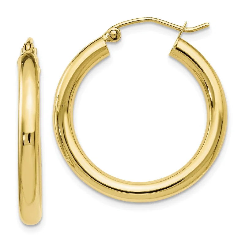 Women’s geometric earrings-3mm Round Hoop Earrings in 10k Yellow Gold, 26mm (1 Inch)