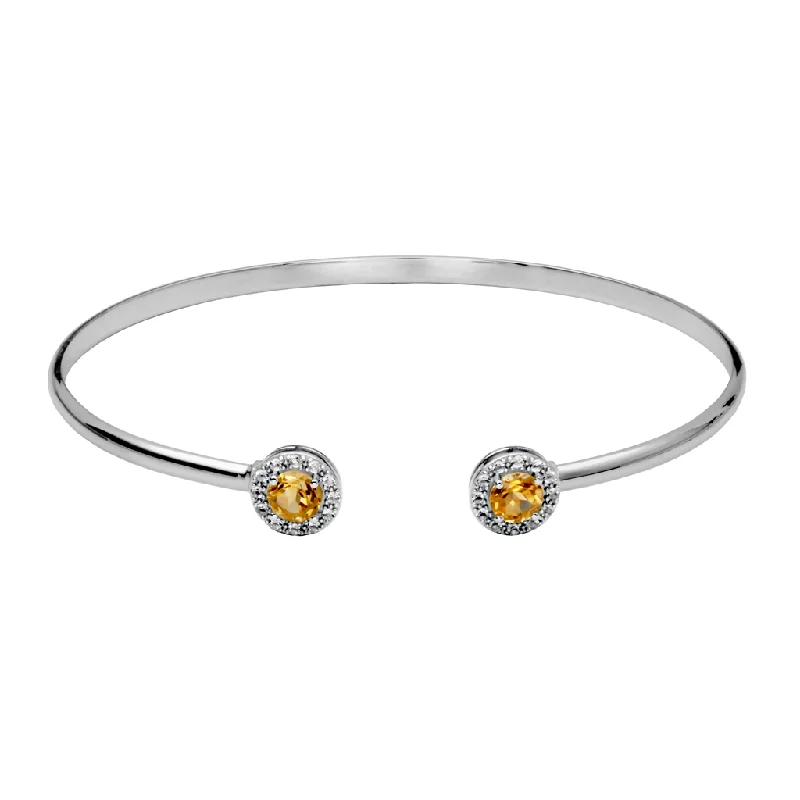 Women’s romantic bangle-Sterling Silver Citrine & White Topaz Halo Cuff Bracelet by Samuel B.