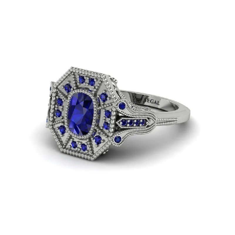 Women’s handmade engagement ring-Sapphire Cushion Cut Art Deco Engagement Ring - Alicia No. 75