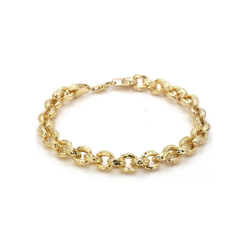 Women’s fashionable bracelet-14K Yellow Gold 5mm Diamond Cut Rolo Link Bracelet