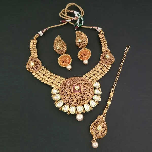 Women’s zodiac necklace-Darshana Jewels AD Stone Copper Necklace Set With Maang Tikka - FAP0138D