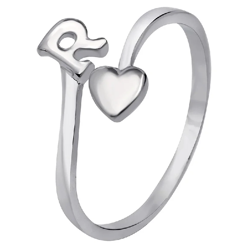 Women’s ruby ring-Mahi Rhodium Plated 'R' Initial and Heart Adjustable Finger Ring for Women (FR1103126R)