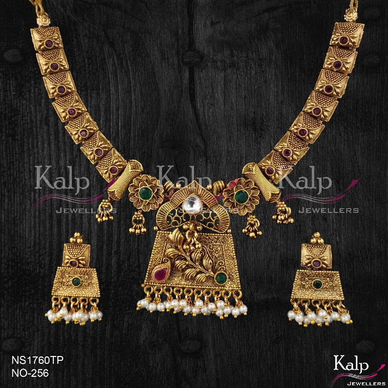 Women’s crystal pendant necklace-Kalp Jewellers Copper Gold Plated Necklace Set