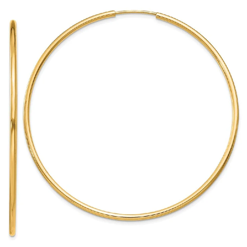 Women’s long dangling earrings-1.5mm x 52mm 14k Yellow Gold Polished Round Endless Hoop Earrings