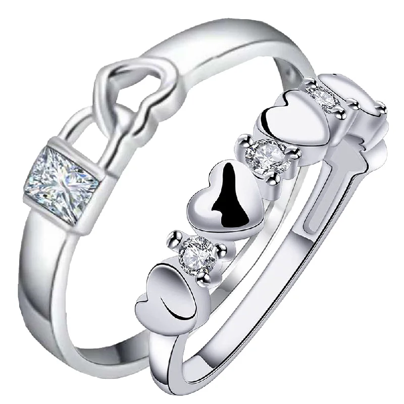 Women’s thin band ring-Mahi Valentine Gift Proposal Endless Affection Couple Ring with Crystal for Men and Women (FRCO1103217R)