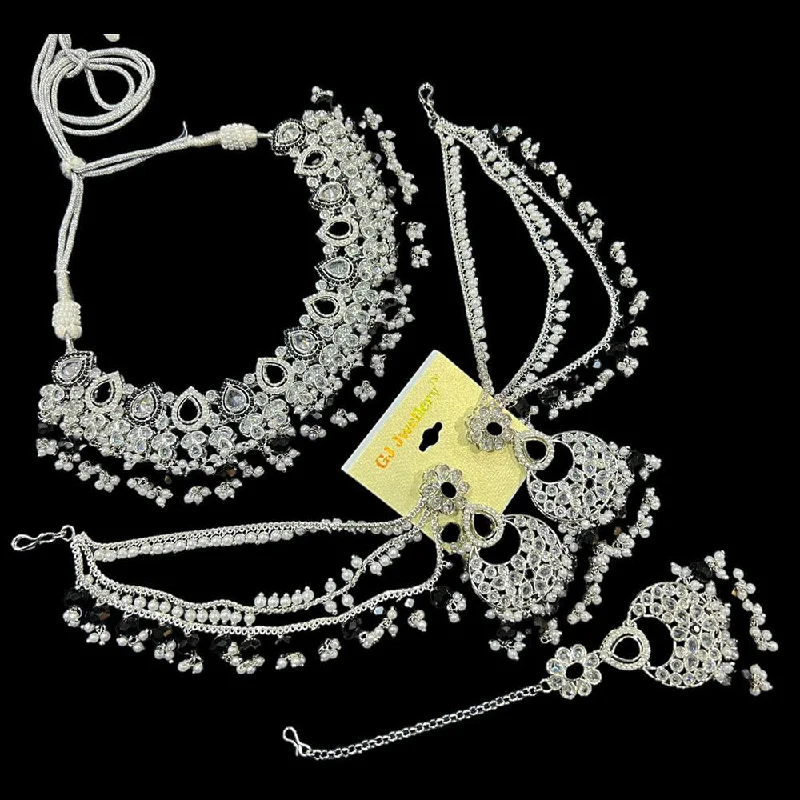 Women’s zodiac necklace-Hira Collections Silver Plated Crystal Stone And Pearls Necklace Set