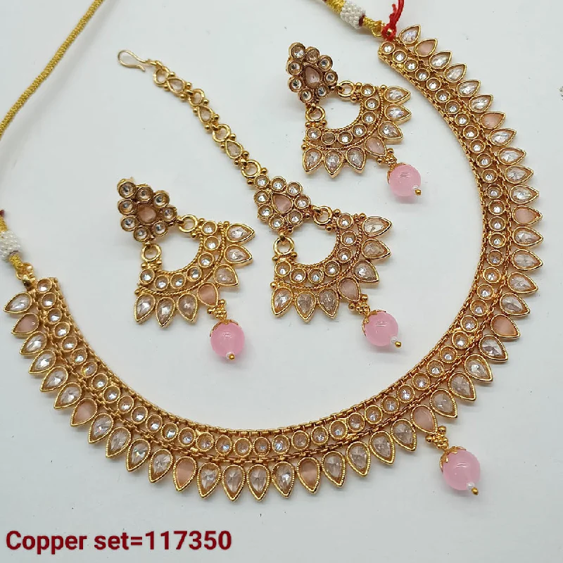 Women’s pendant necklace-Padmawati Bangles Copper Gold Crystal Stone Necklace set