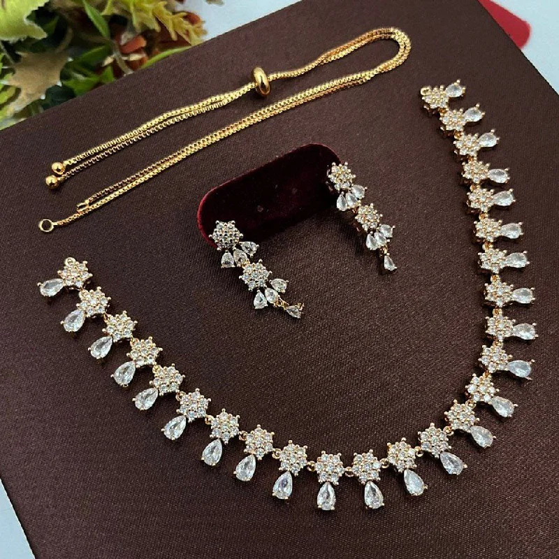 Women’s luxury chain necklace-Aamrapali Gold Plated AD Stone Necklace Set