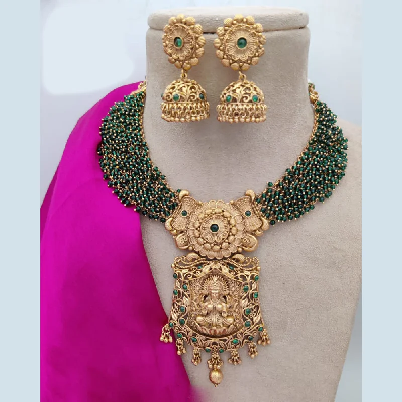 Women’s rhinestone necklace-Jewel Addiction Copper Rajwadi Finish Pota Stone Temple Necklace Set