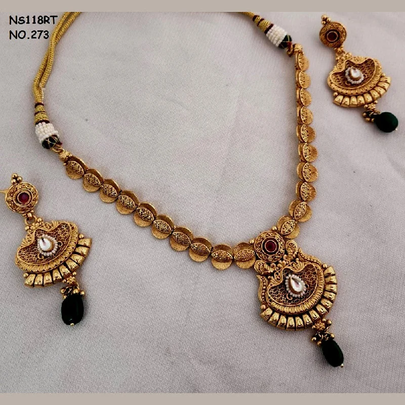 Women’s wedding necklace-Kala Creation Copper Gold Plated Pota Stone Necklace Set