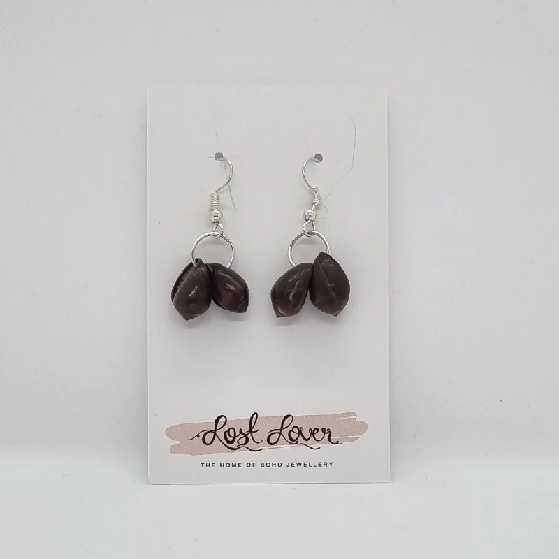 Women’s oversized earrings-Brown Cowrie Shell Earrings (small) - Handmade in Vanuatu