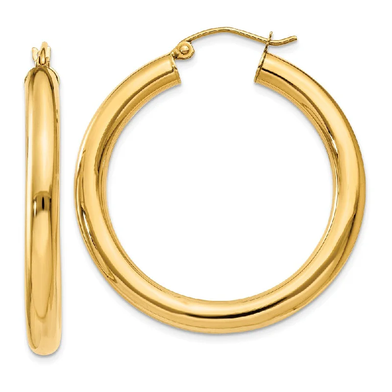 Women’s colorful earrings-4mm, 14k Yellow Gold Classic Round Hoop Earrings, 35mm (1 3/8 Inch)