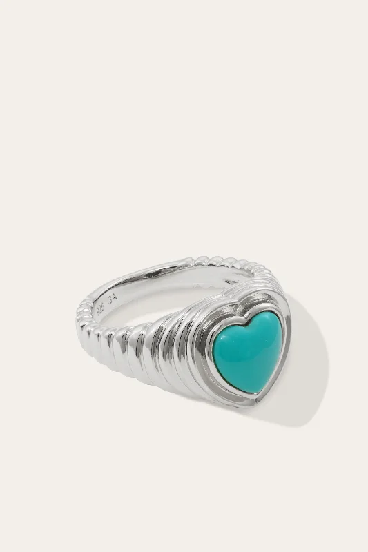 Women’s adjustable gemstone ring-Ridge Heart Turquoise Silver Ring