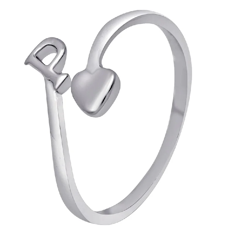 Women’s two-tone ring-Mahi Rhodium Plated 'P' Initial and Heart Adjustable Finger Ring for Women (FR1103122R)