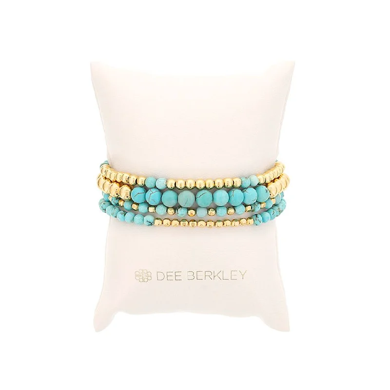 Women’s antique bracelet-Gold Filled & Blue Howlite Bead Stretch Bracelet Set by Dee Berkley