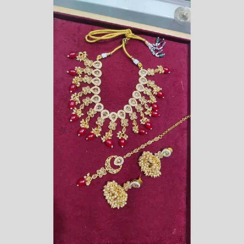 Women’s eco-friendly necklace-SNERA Gold Plated Crystal Stone And Beads Necklace Set