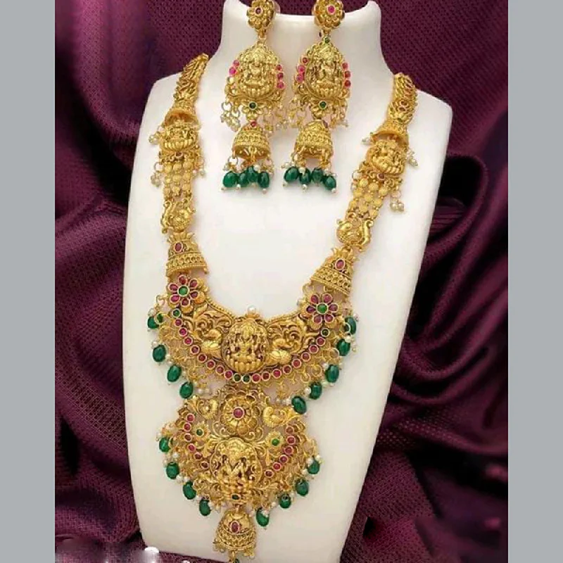 Women’s engraved necklace-Sai Fashion Gold Plated Temple  And Beads Necklace Set