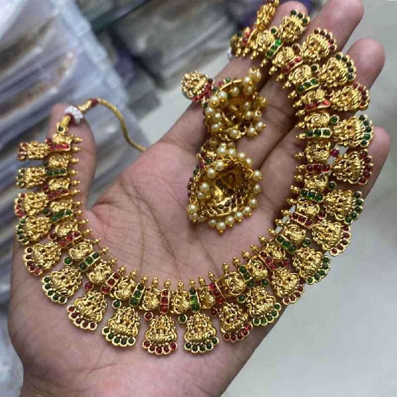 Women’s vintage necklace-Manisha Jewellery Gold Plated Pota Stone Temple Necklace Set