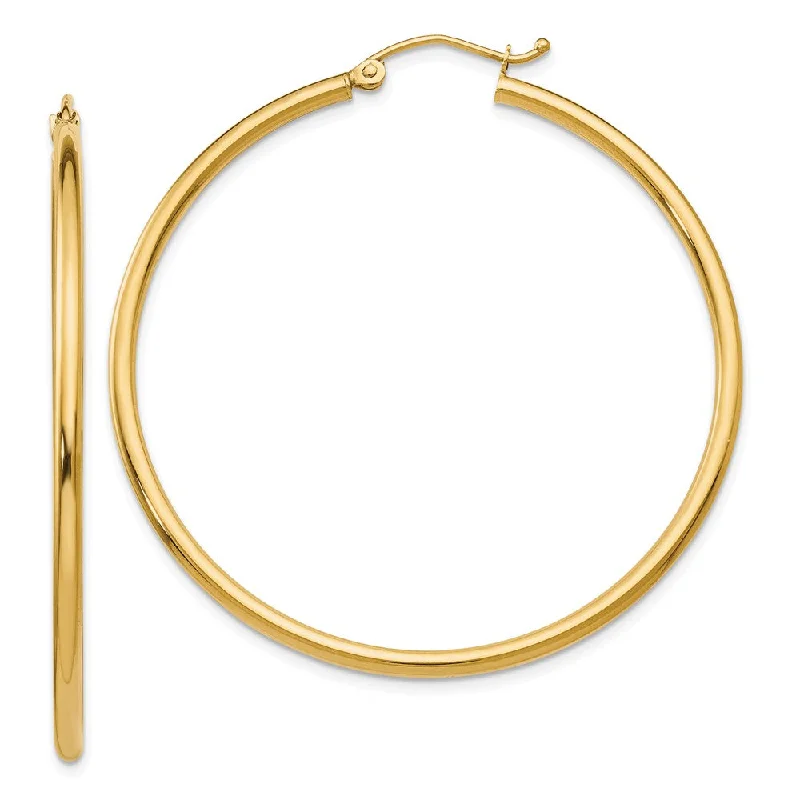 Women’s teardrop earrings-2mm Round Hoop Earrings in 14k Yellow Gold, 45mm (1 3/4 Inch)