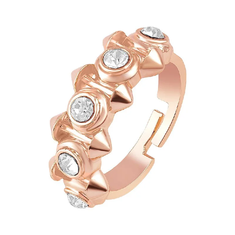 Women’s rose gold ring-Mahi Dual Side Spikes Ethereal Solitaire Crystal Adjustable Finger Ring for Women (FR1103133ZWhi)