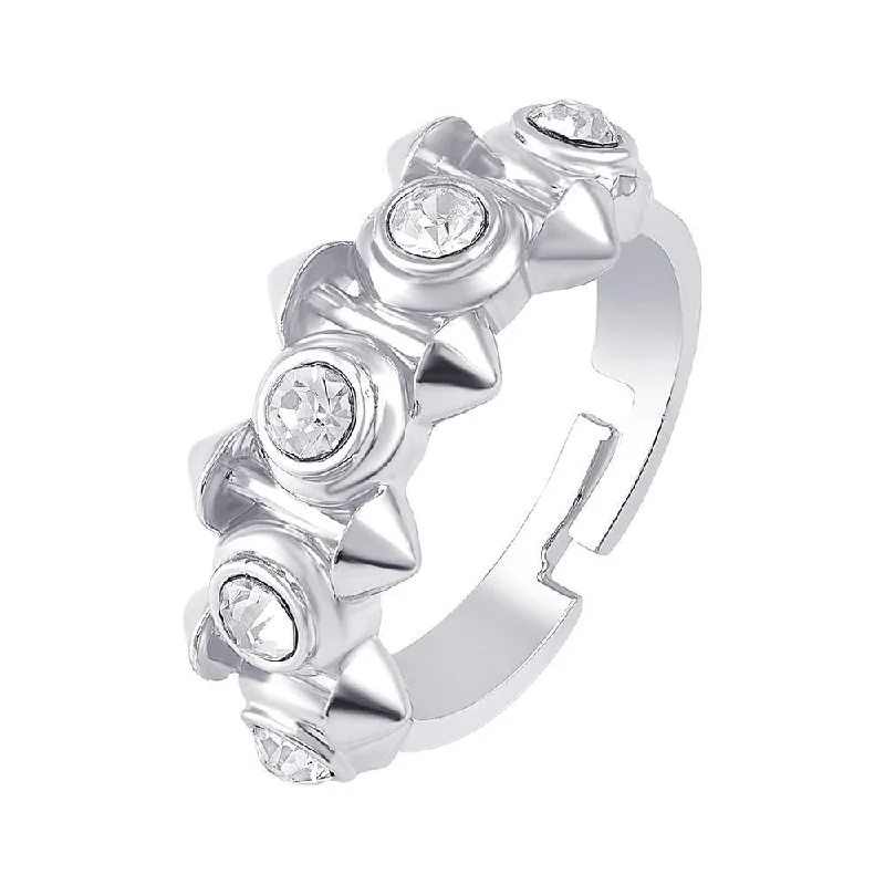 Women’s custom ring-Mahi Dual Side Spikes Ethereal Solitaire Crystal Adjustable Finger Ring for Women (FR1103132RWhi)