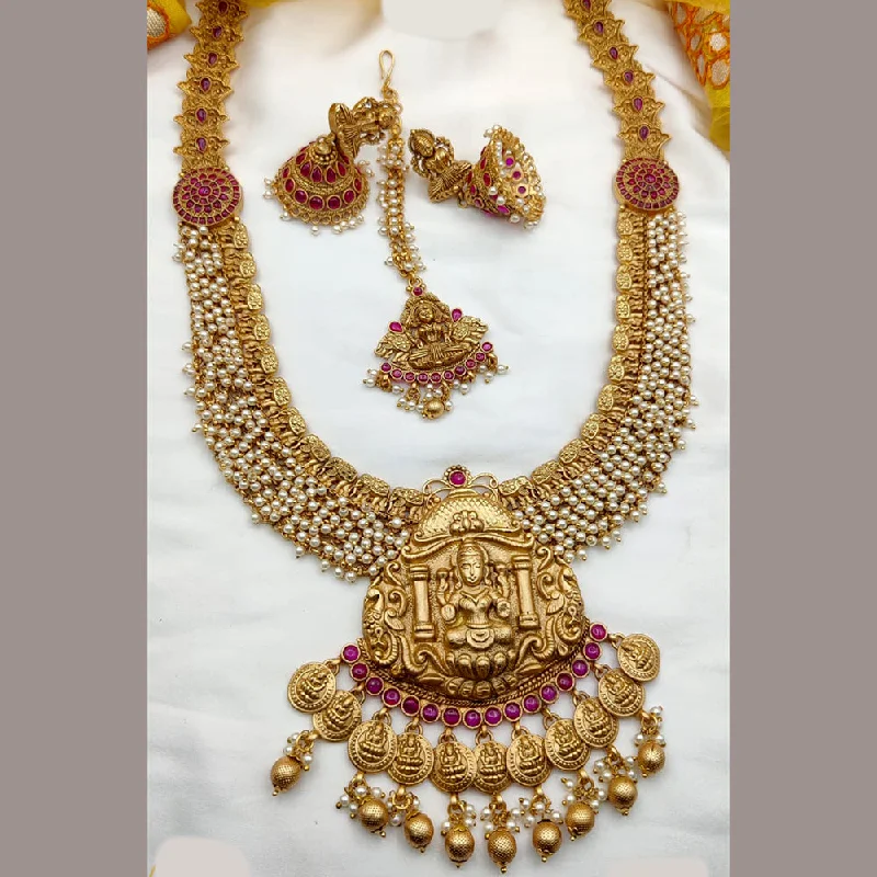 Women’s infinity necklace-Jewel Addiction Copper Gold Plated Pearl Temple Necklace Set